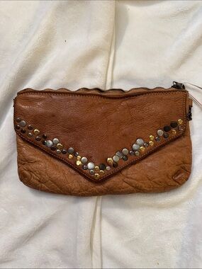 Women's Brown Leather Studded Clutch